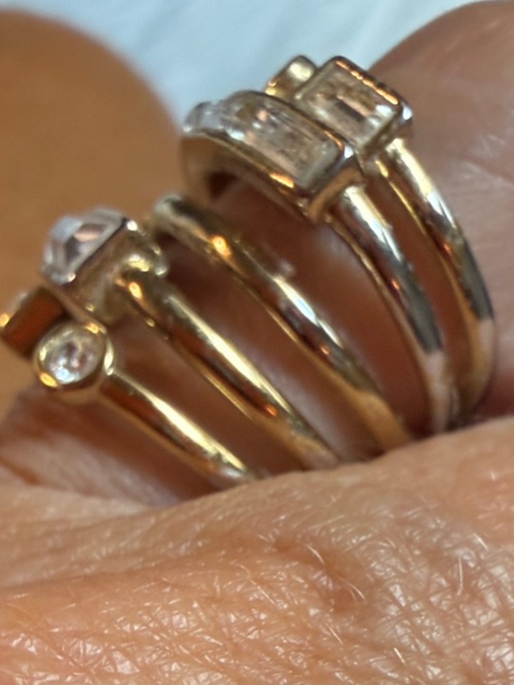 Alexis Bittar Gold-Tone Ring Stack with Clear Crystals Sz 7 - Picture 3 of 8
